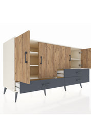 Kronos Konsol 5 Raflı 3 Çekmeceli 4 Kapaklı 176x59x99 Aytaşı-Çam/Antrasit