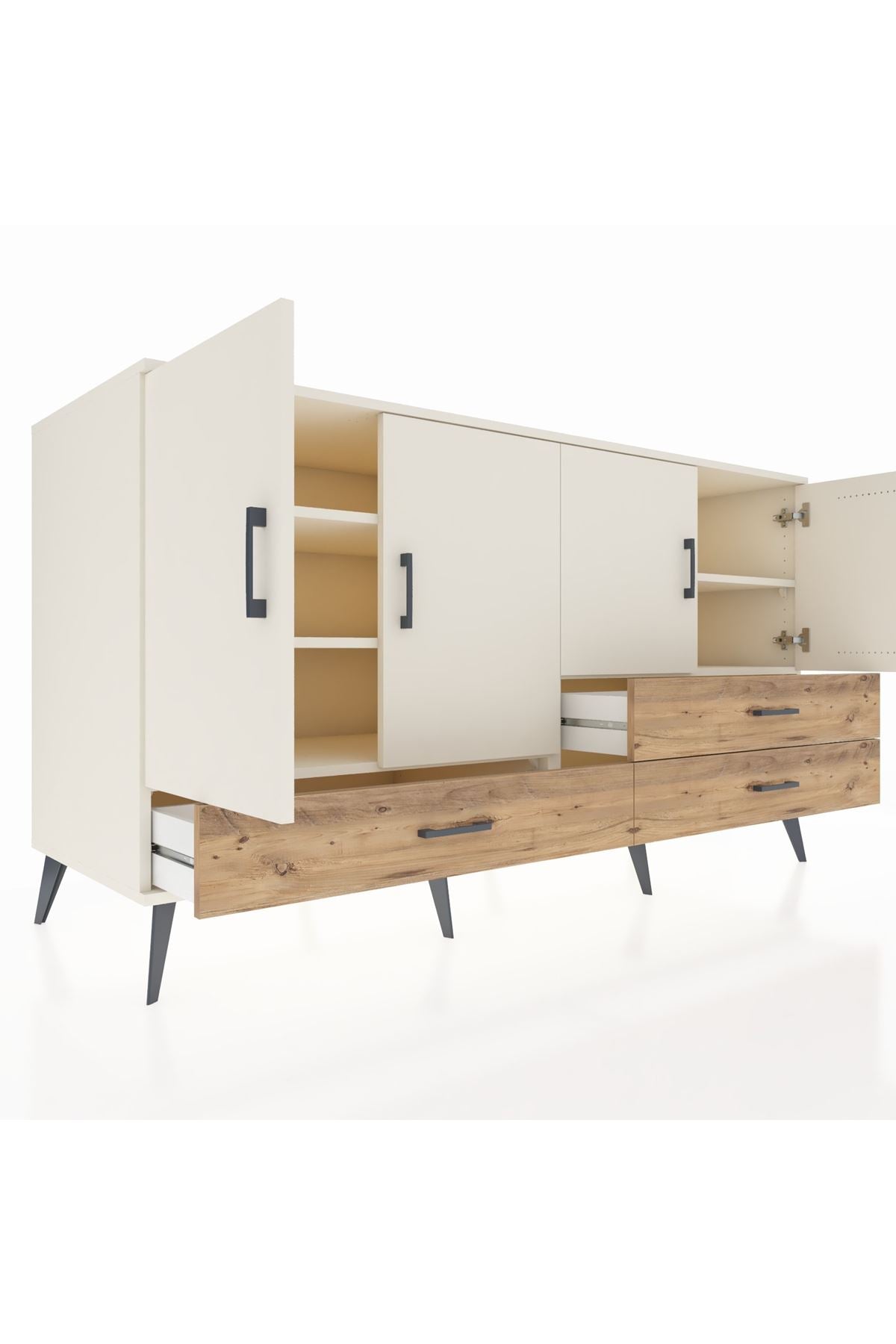 Kronos Konsol 5 Raflı 3 Çekmeceli 4 Kapaklı 176x59x99 Aytaşı-Aytaşı/Çam