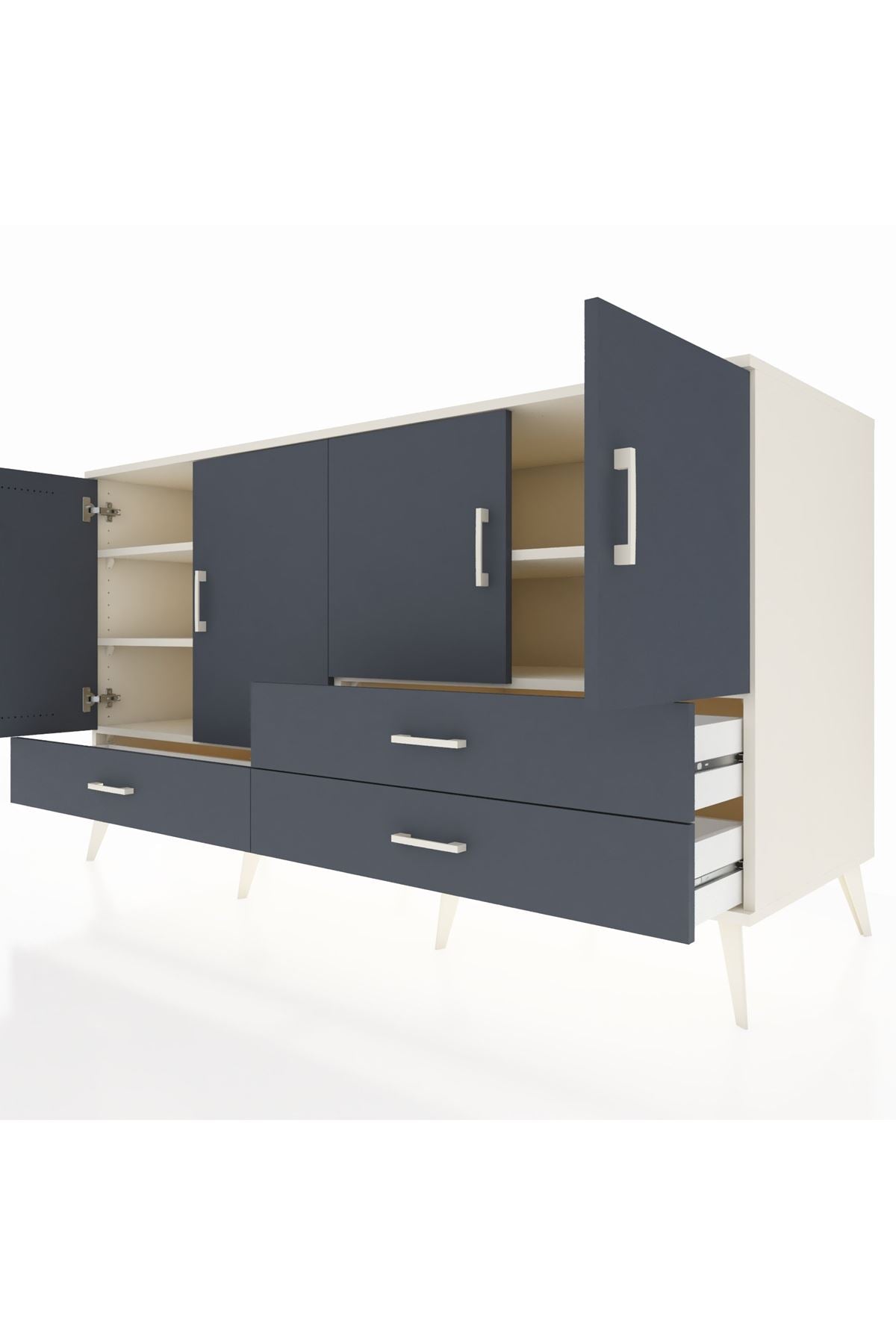 Kronos Konsol 5 Raflı 3 Çekmeceli 4 Kapaklı 176x59x99 Aytaşı-Antrasit