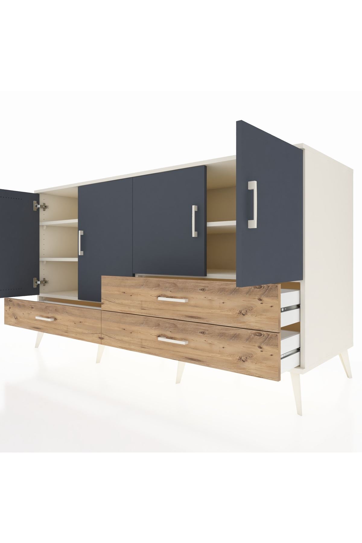 Kronos Konsol 5 Raflı 3 Çekmeceli 4 Kapaklı 176x59x99 Aytaşı-Antrasit/Çam