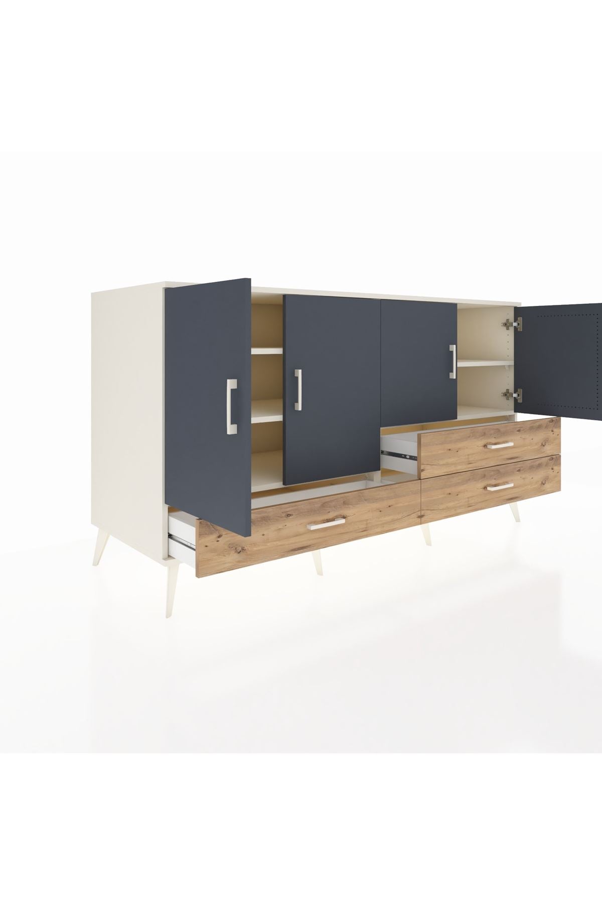 Kronos Konsol 5 Raflı 3 Çekmeceli 4 Kapaklı 176x59x99 Aytaşı-Antrasit/Çam