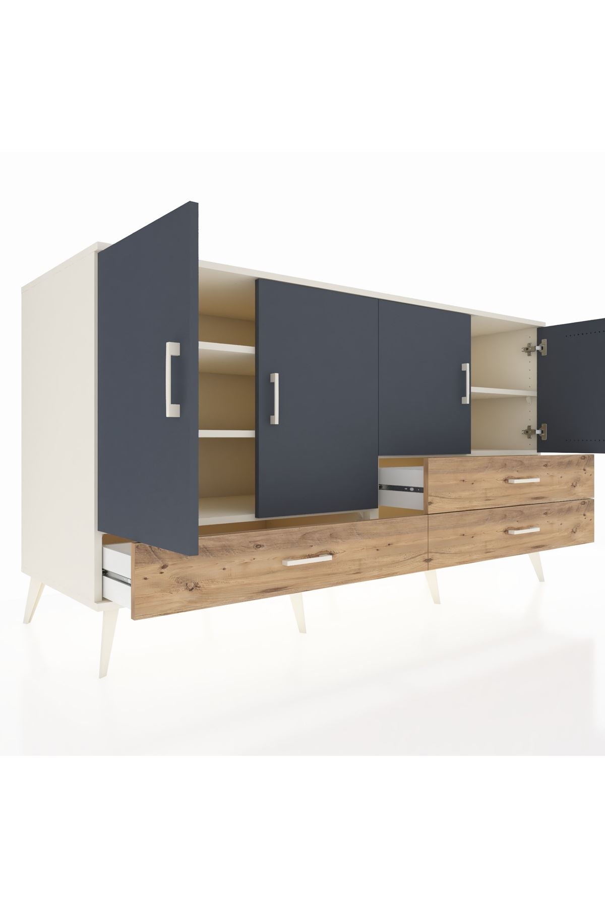 Kronos Konsol 5 Raflı 3 Çekmeceli 4 Kapaklı 176x59x99 Aytaşı-Antrasit/Çam