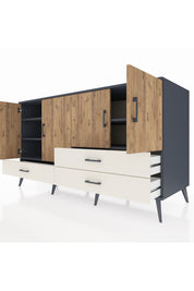 Kronos Konsol 5 Raflı 3 Çekmeceli 4 Kapaklı 176x59x99 Antrasit-Çam/Aytaşı