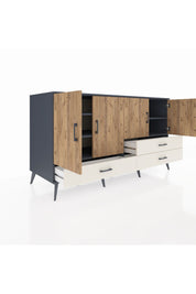 Kronos Konsol 5 Raflı 3 Çekmeceli 4 Kapaklı 176x59x99 Antrasit-Çam/Aytaşı