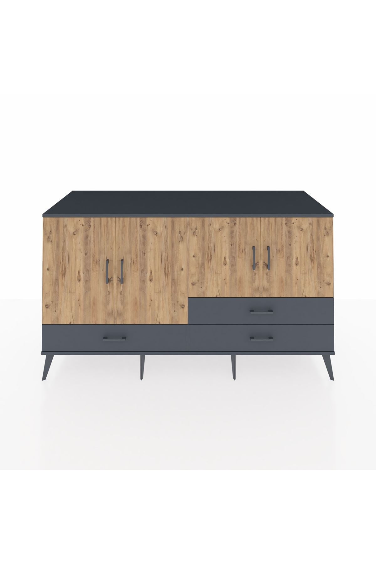 Kronos Konsol 5 Raflı 3 Çekmeceli 4 Kapaklı 176x59x99 Antrasit-Çam/Antrasit