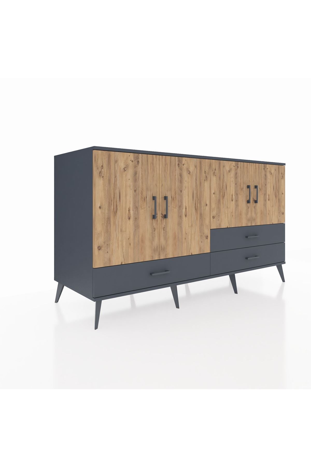 Kronos Konsol 5 Raflı 3 Çekmeceli 4 Kapaklı 176x59x99 Antrasit-Çam/Antrasit