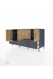 Kronos Konsol 5 Raflı 3 Çekmeceli 4 Kapaklı 176x59x99 Antrasit-Çam/Antrasit