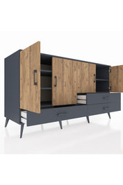 Kronos Konsol 5 Raflı 3 Çekmeceli 4 Kapaklı 176x59x99 Antrasit-Çam/Antrasit