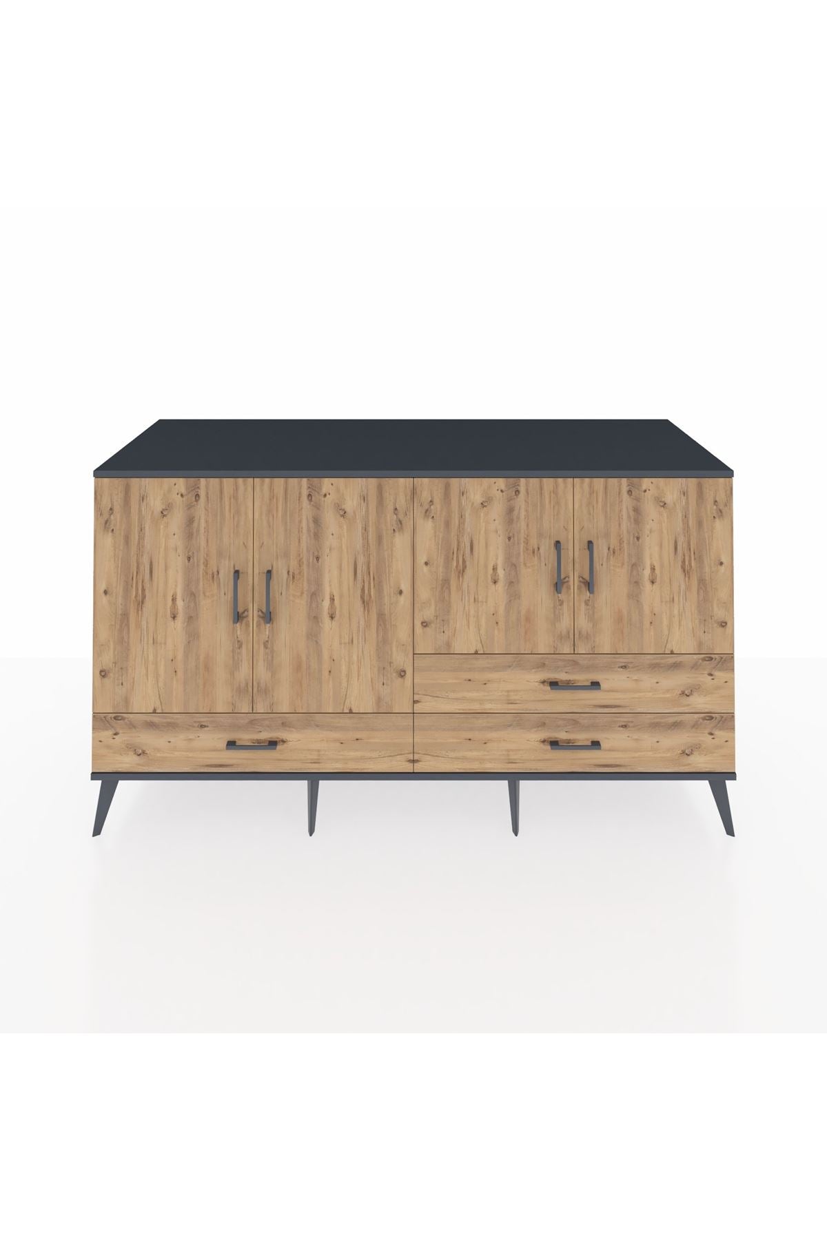 Kronos Konsol 5 Raflı 3 Çekmeceli 4 Kapaklı 176x59x99 Antrasit-Çam