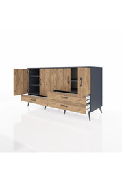 Kronos Konsol 5 Raflı 3 Çekmeceli 4 Kapaklı 176x59x99 Antrasit-Çam