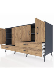 Kronos Konsol 5 Raflı 3 Çekmeceli 4 Kapaklı 176x59x99 Antrasit-Çam