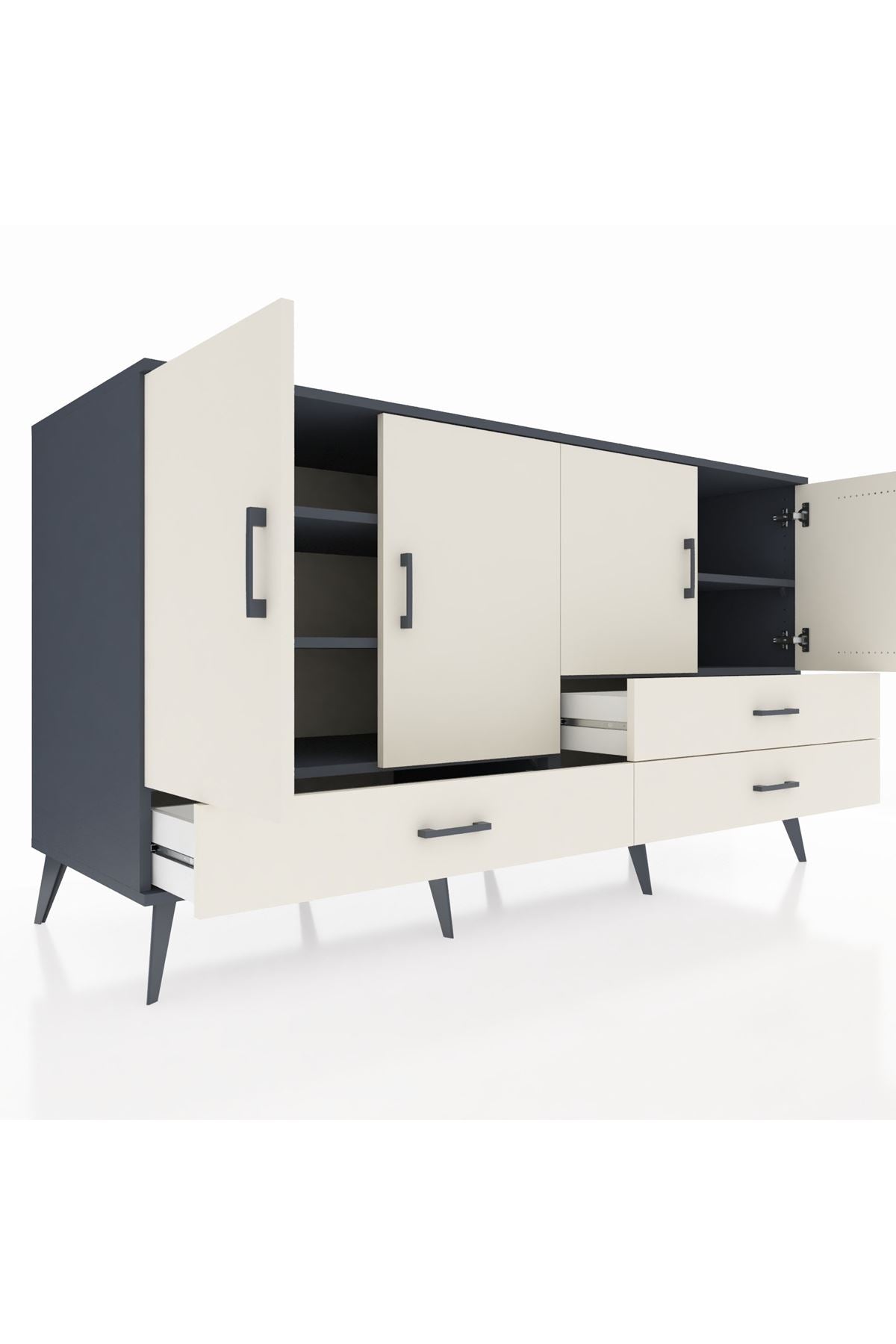 Kronos Konsol 5 Raflı 3 Çekmeceli 4 Kapaklı 176x59x99 Antrasit-Aytaşı