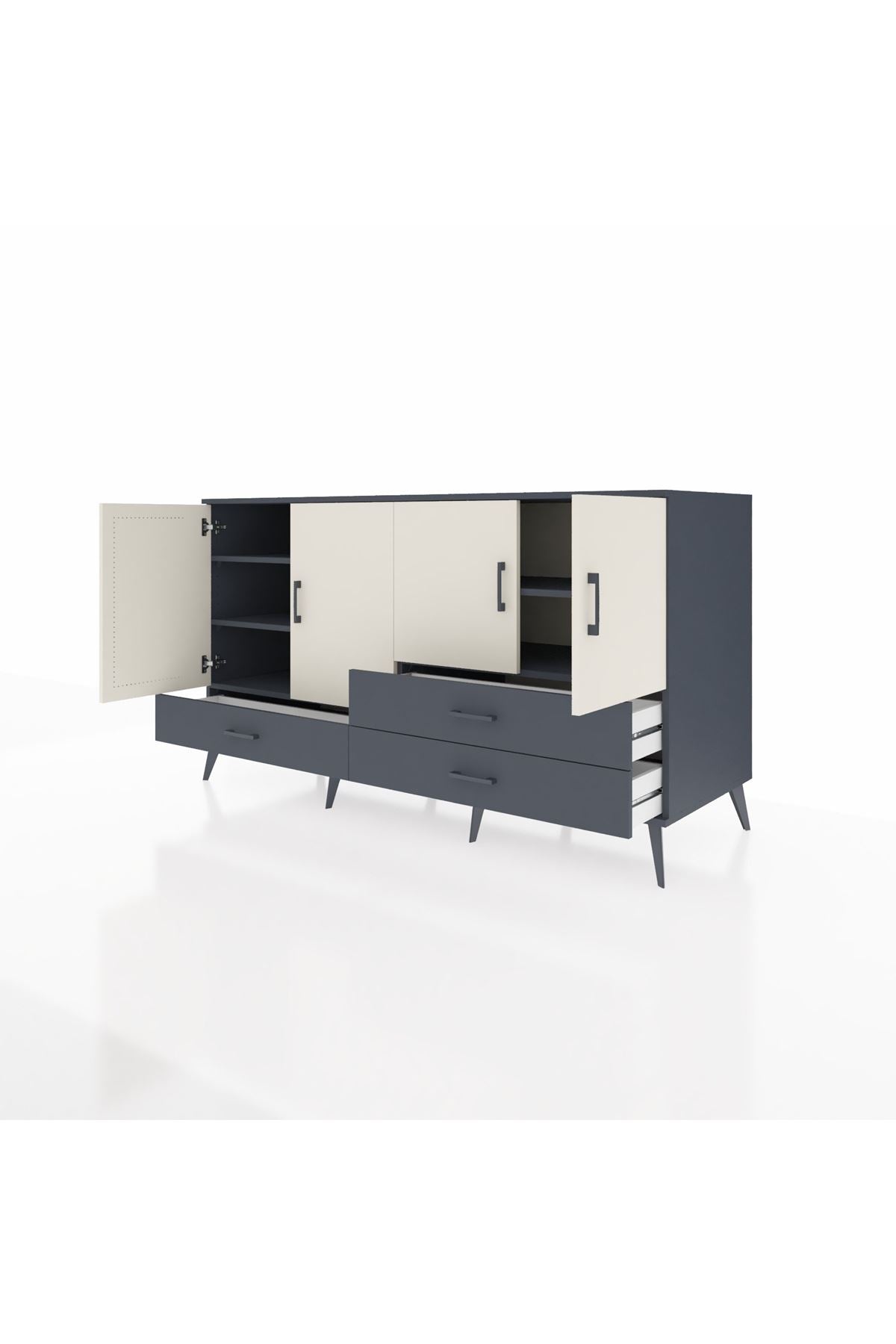 Kronos Konsol 5 Raflı 3 Çekmeceli 4 Kapaklı 176x59x99 Antrasit-Aytaşı/Antrasit