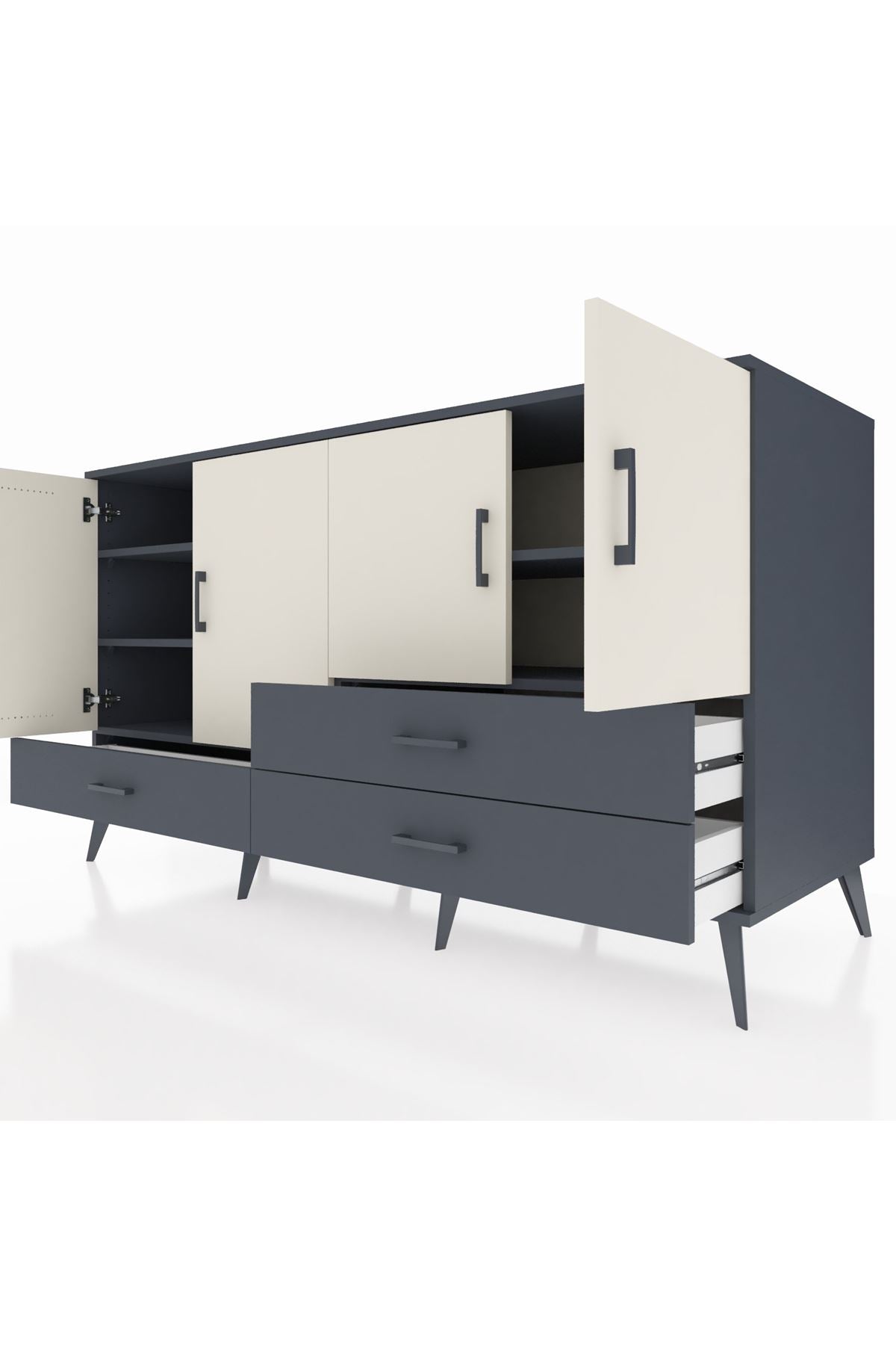 Kronos Konsol 5 Raflı 3 Çekmeceli 4 Kapaklı 176x59x99 Antrasit-Aytaşı/Antrasit