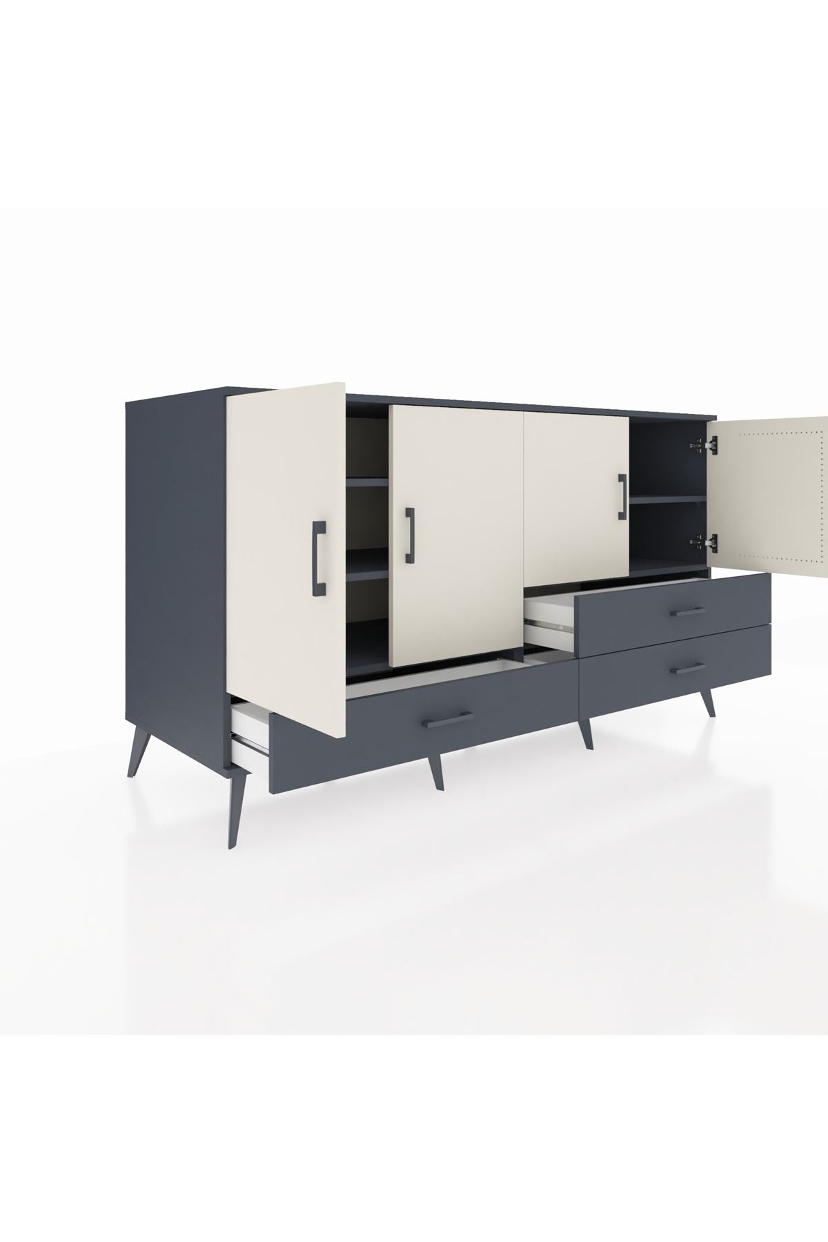 Kronos Konsol 5 Raflı 3 Çekmeceli 4 Kapaklı 176x59x99 Antrasit-Aytaşı/Antrasit