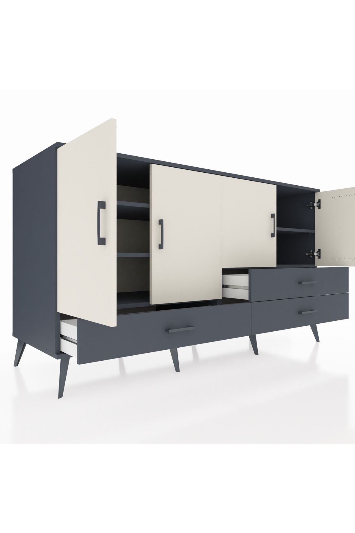 Kronos Konsol 5 Raflı 3 Çekmeceli 4 Kapaklı 176x59x99 Antrasit-Aytaşı/Antrasit