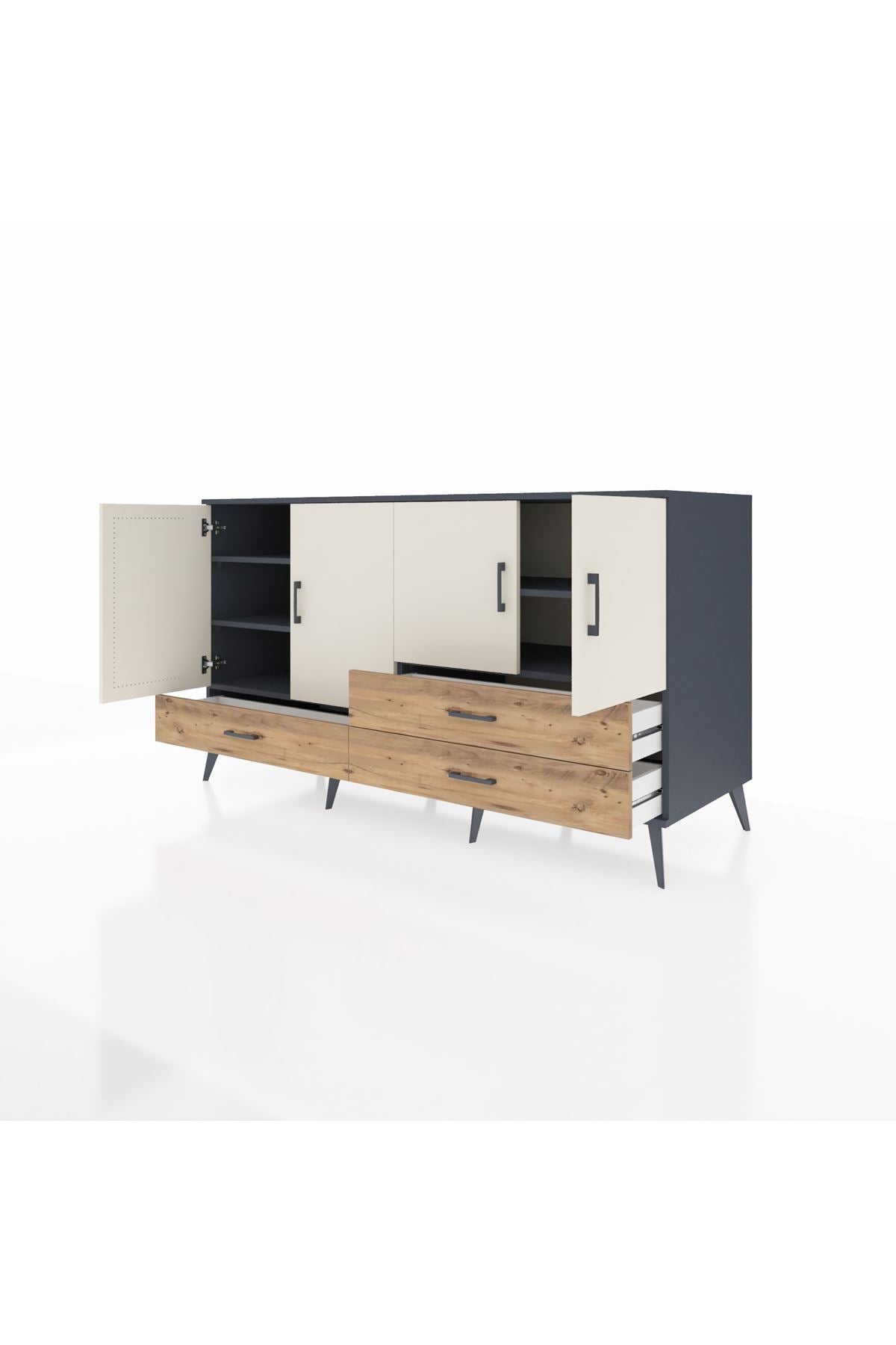 Kronos Konsol 5 Raflı 3 Çekmeceli 4 Kapaklı 176x59x99 Antrasit-Aytaşı/Çam