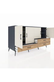 Kronos Konsol 5 Raflı 3 Çekmeceli 4 Kapaklı 176x59x99 Antrasit-Aytaşı/Çam