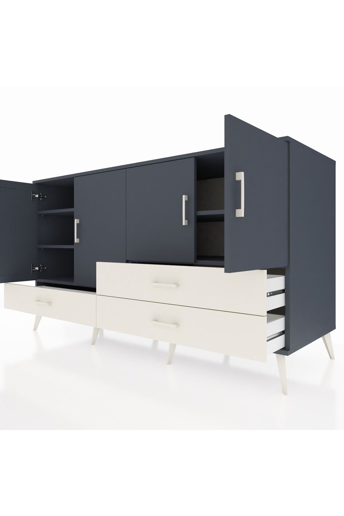 Kronos Konsol 5 Raflı 3 Çekmeceli 4 Kapaklı 176x59x99 Antrasit-Antrasit/Aytaşı