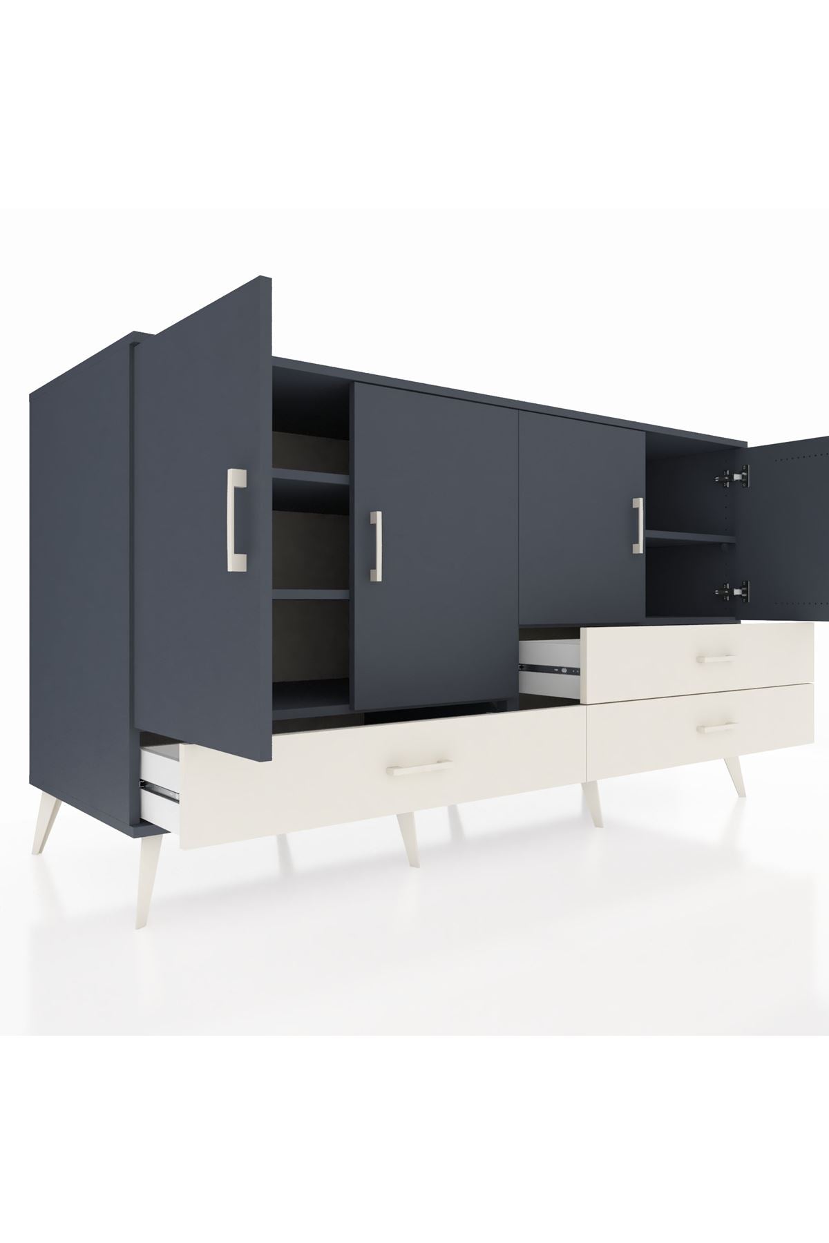 Kronos Konsol 5 Raflı 3 Çekmeceli 4 Kapaklı 176x59x99 Antrasit-Antrasit/Aytaşı