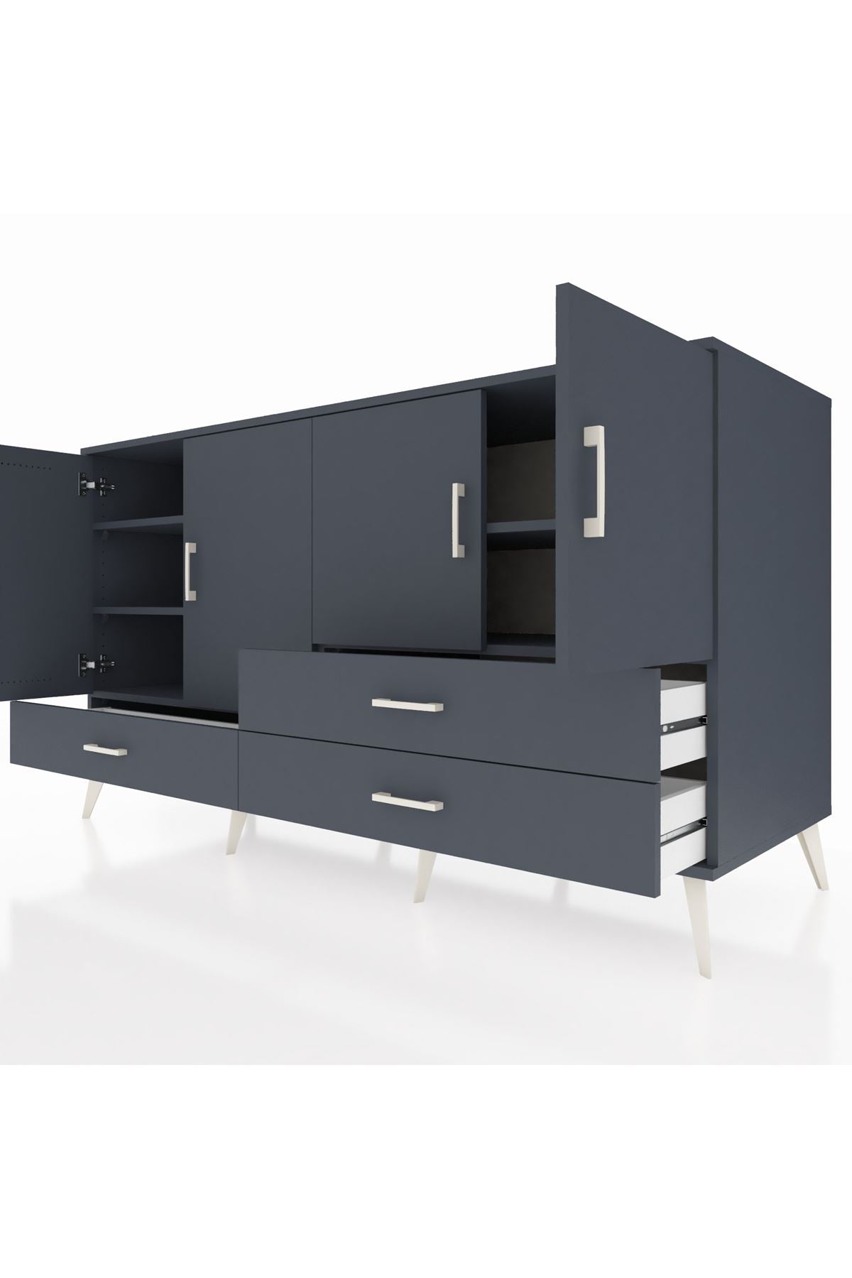 Kronos Konsol 5 Raflı 3 Çekmeceli 4 Kapaklı 176x59x99 Antrasit-Antrasit