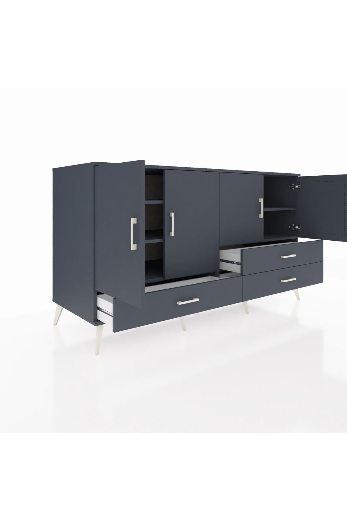 Kronos Konsol 5 Raflı 3 Çekmeceli 4 Kapaklı 176x59x99 Antrasit-Antrasit