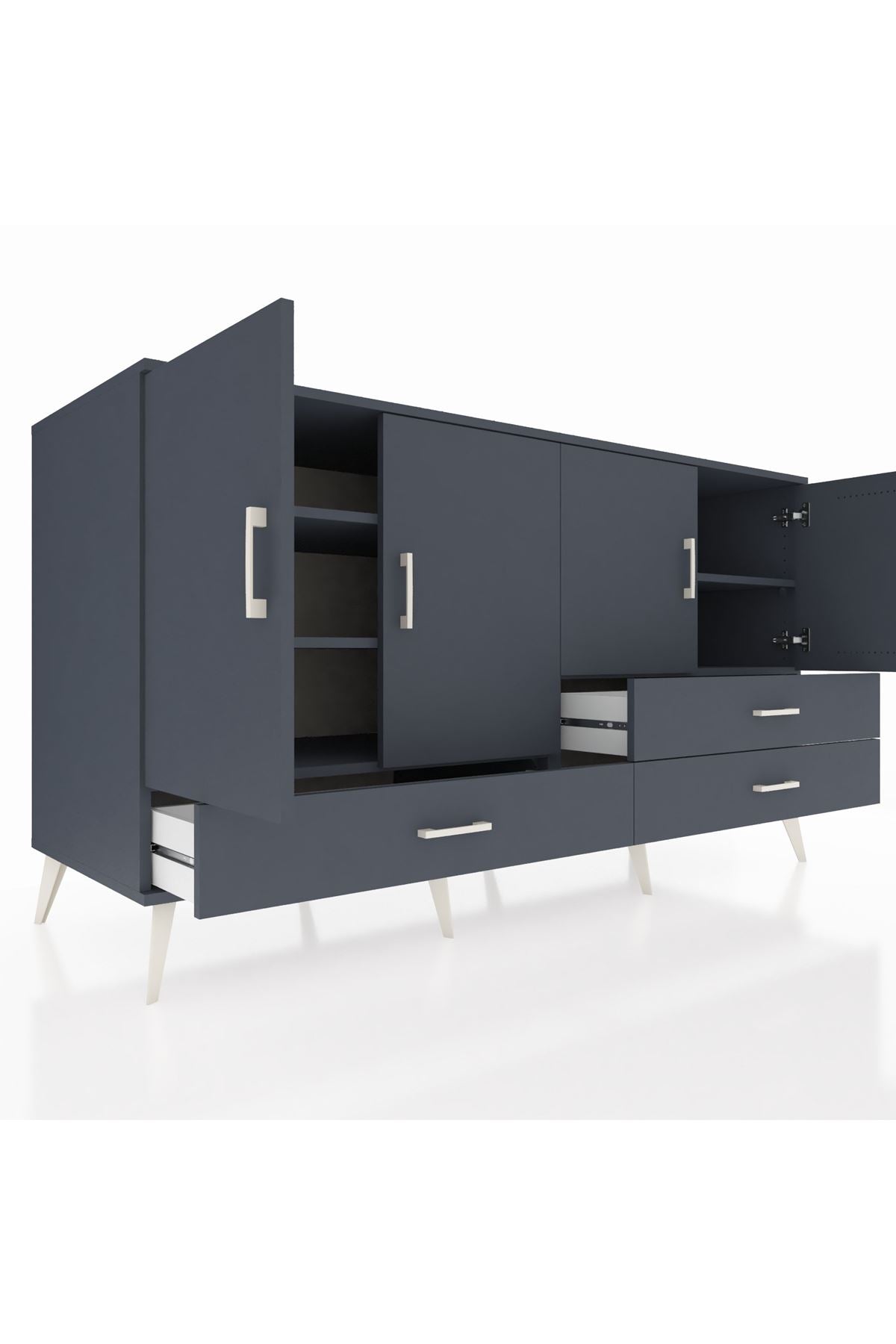 Kronos Konsol 5 Raflı 3 Çekmeceli 4 Kapaklı 176x59x99 Antrasit-Antrasit