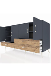 Kronos Konsol 5 Raflı 3 Çekmeceli 4 Kapaklı 176x59x99 Antrasit-Antrasit/Çam