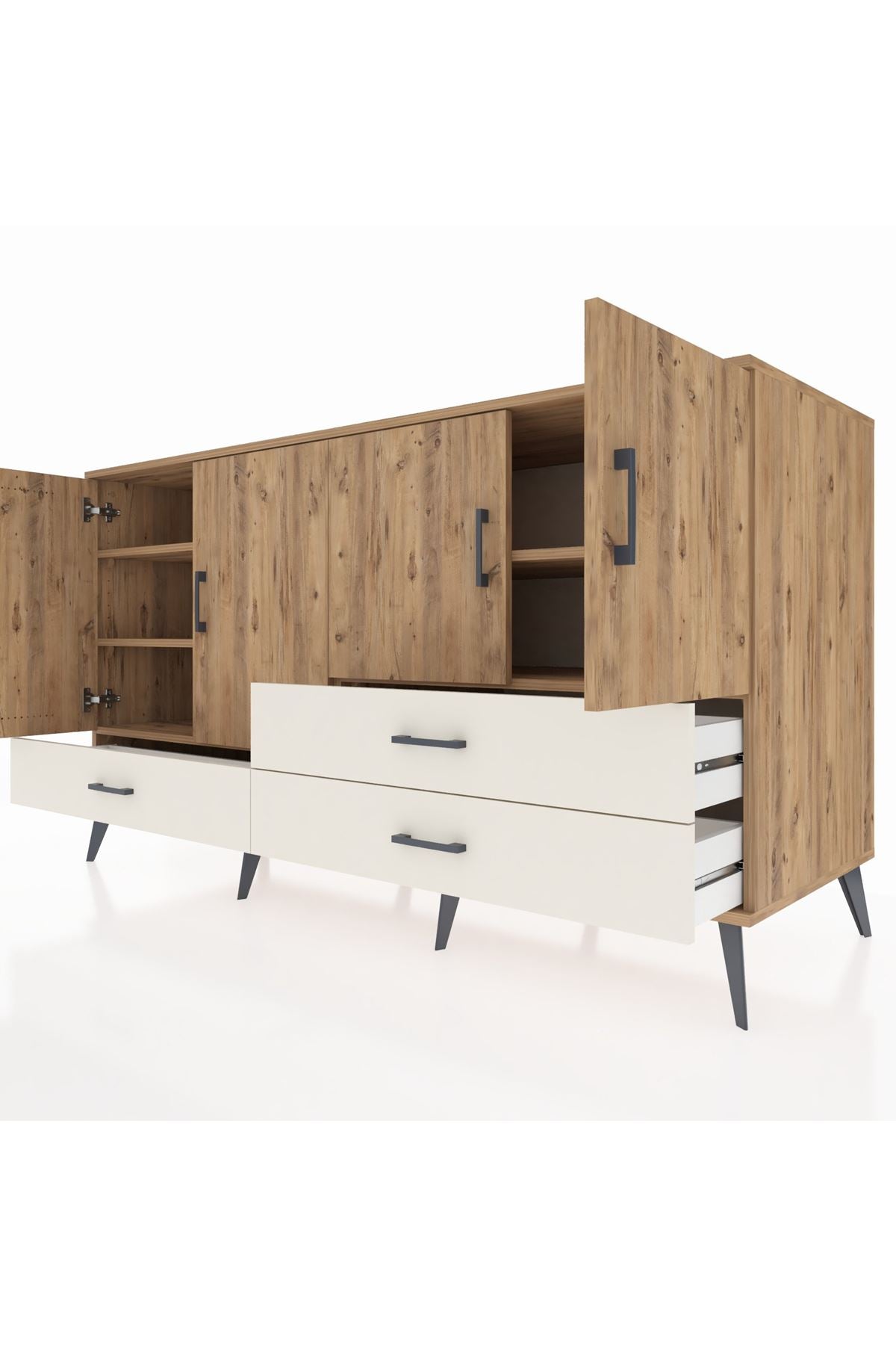 Kronos Konsol 5 Raflı 3 Çekmeceli 4 Kapaklı 176x59x99 Çam-Çam/Aytaşı