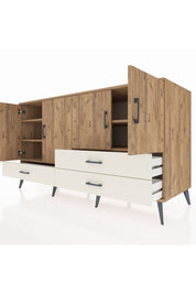 Kronos Konsol 5 Raflı 3 Çekmeceli 4 Kapaklı 176x59x99 Çam-Çam/Aytaşı