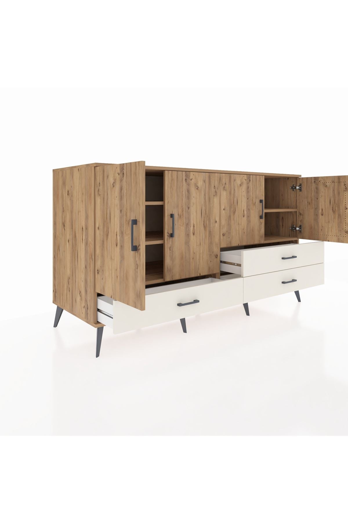 Kronos Konsol 5 Raflı 3 Çekmeceli 4 Kapaklı 176x59x99 Çam-Çam/Aytaşı