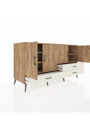 Kronos Konsol 5 Raflı 3 Çekmeceli 4 Kapaklı 176x59x99 Çam-Çam/Aytaşı