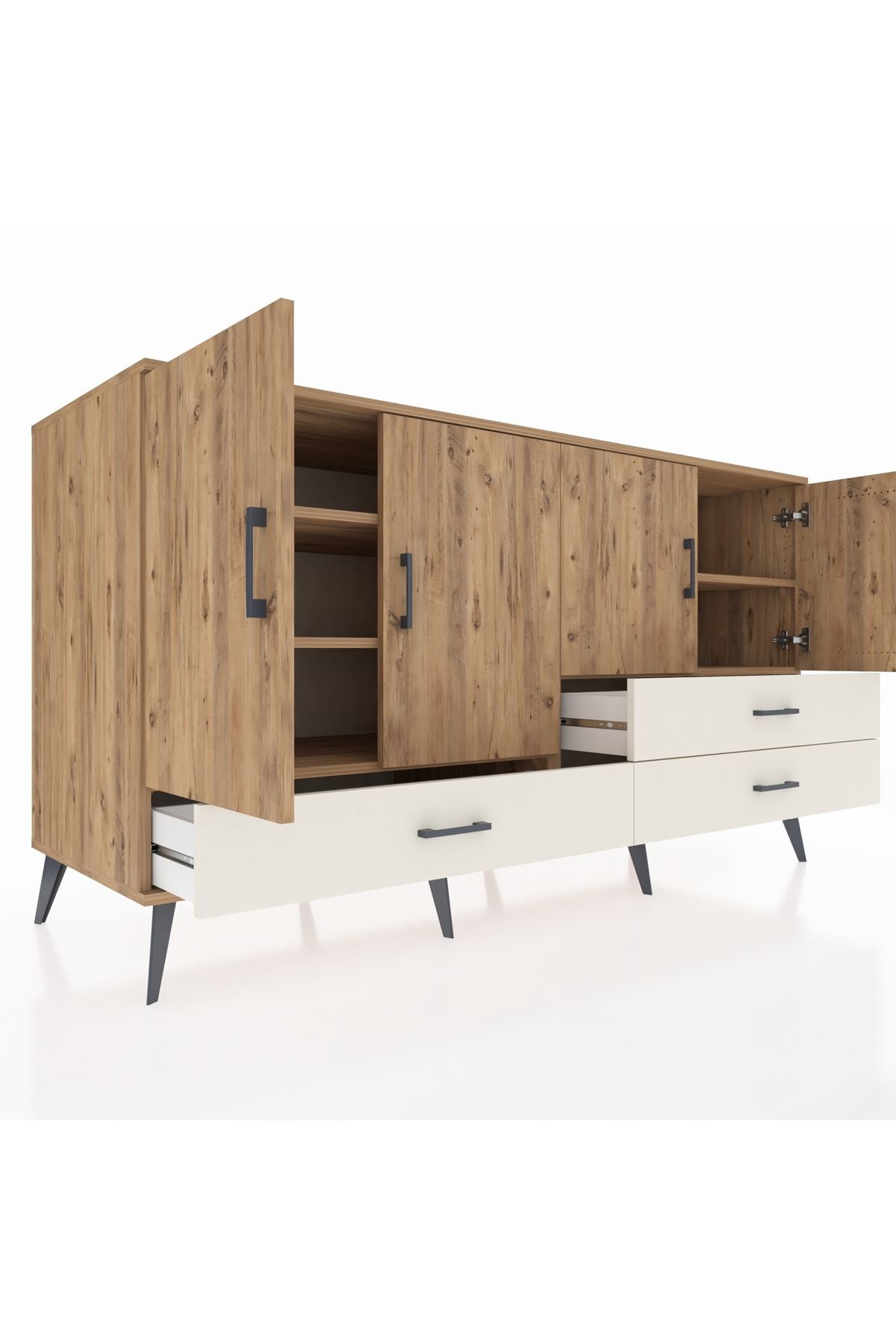 Kronos Konsol 5 Raflı 3 Çekmeceli 4 Kapaklı 176x59x99 Çam-Çam/Aytaşı