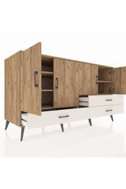 Kronos Konsol 5 Raflı 3 Çekmeceli 4 Kapaklı 176x59x99 Çam-Çam/Aytaşı