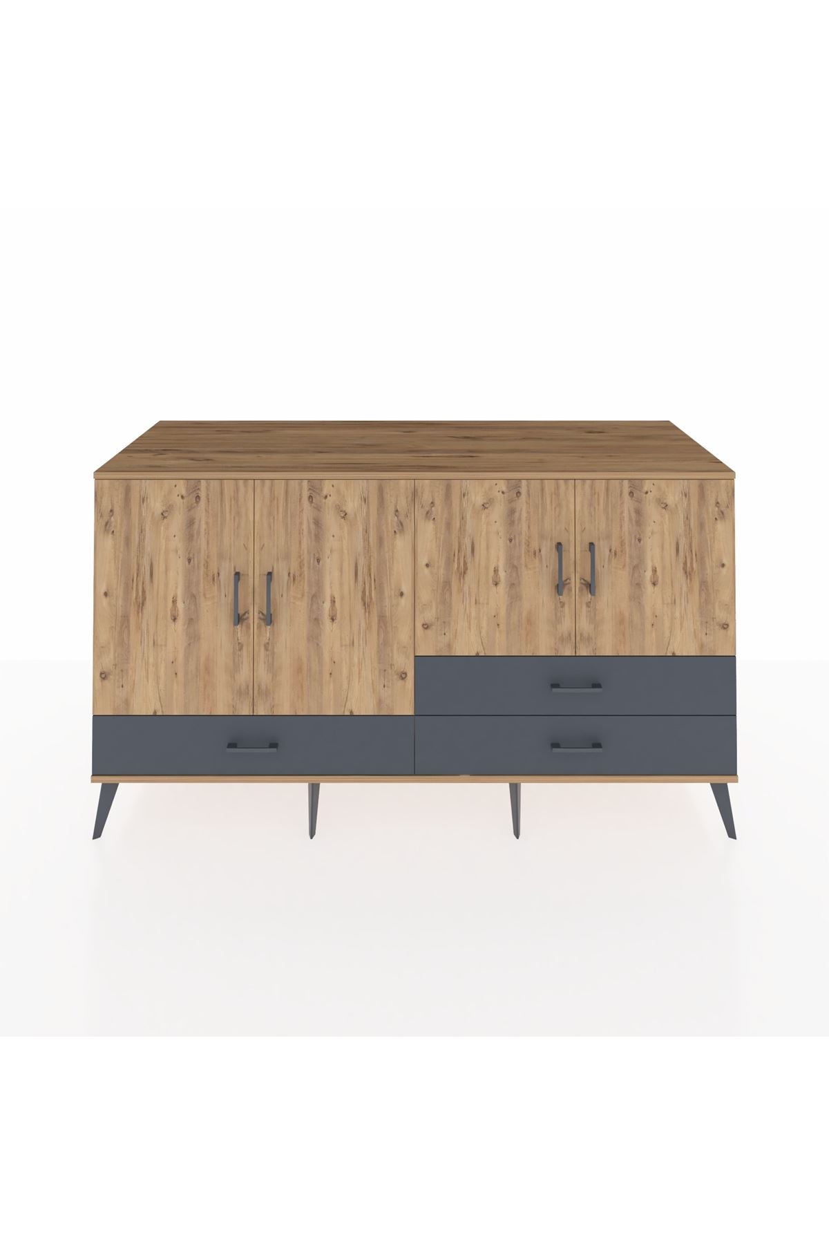 Kronos Konsol 5 Raflı 3 Çekmeceli 4 Kapaklı 176x59x99 Çam-Çam/Antrasit