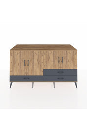 Kronos Konsol 5 Raflı 3 Çekmeceli 4 Kapaklı 176x59x99 Çam-Çam/Antrasit