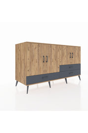 Kronos Konsol 5 Raflı 3 Çekmeceli 4 Kapaklı 176x59x99 Çam-Çam/Antrasit