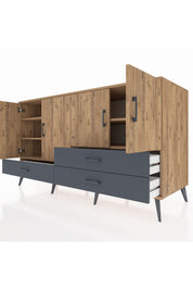 Kronos Konsol 5 Raflı 3 Çekmeceli 4 Kapaklı 176x59x99 Çam-Çam/Antrasit