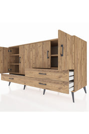 Kronos Konsol 5 Raflı 3 Çekmeceli 4 Kapaklı 176x59x99 Çam-Çam