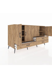 Kronos Konsol 5 Raflı 3 Çekmeceli 4 Kapaklı 176x59x99 Çam-Çam