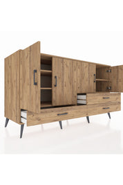 Kronos Konsol 5 Raflı 3 Çekmeceli 4 Kapaklı 176x59x99 Çam-Çam