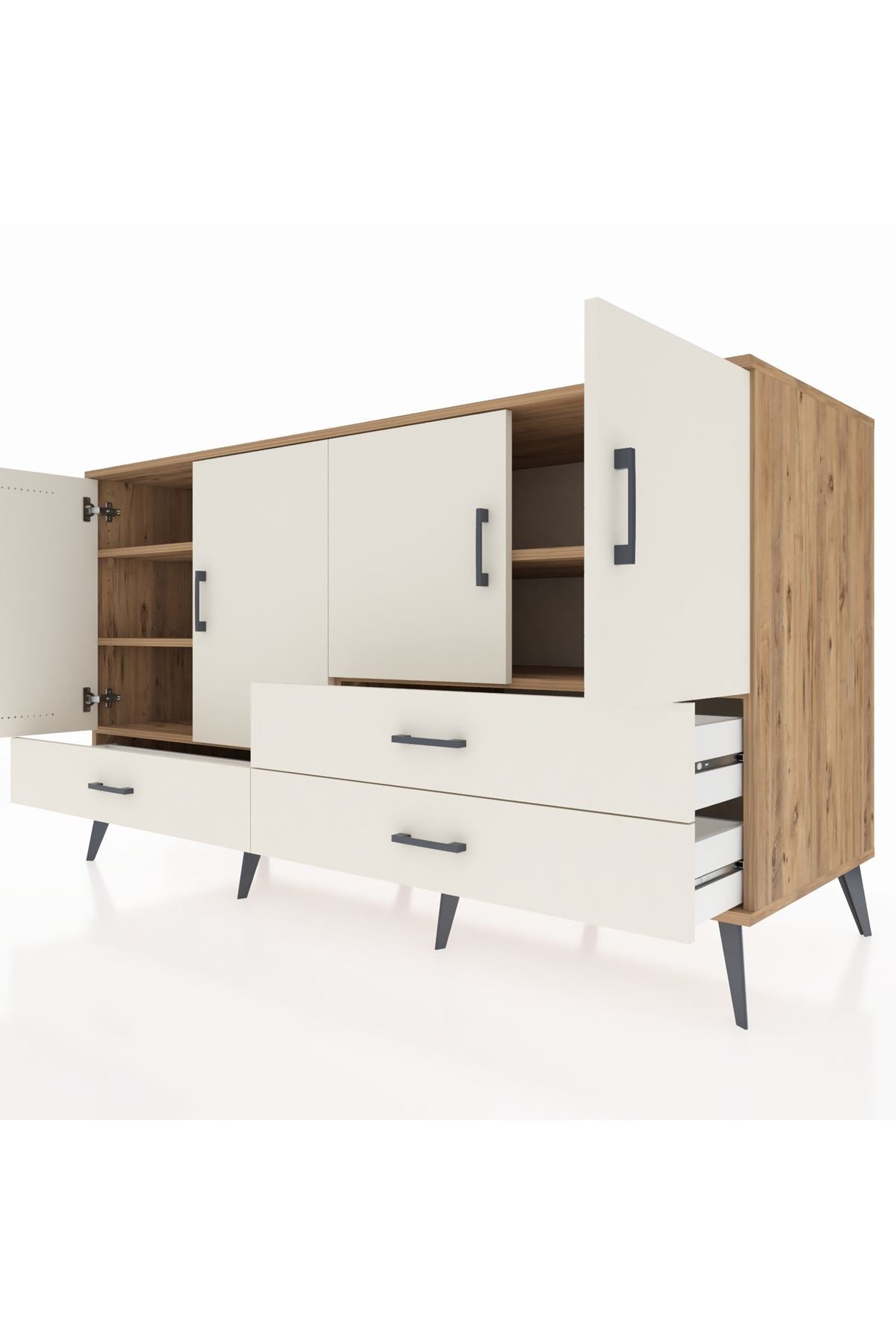 Kronos Konsol 5 Raflı 3 Çekmeceli 4 Kapaklı 176x59x99 Çam-Aytaşı