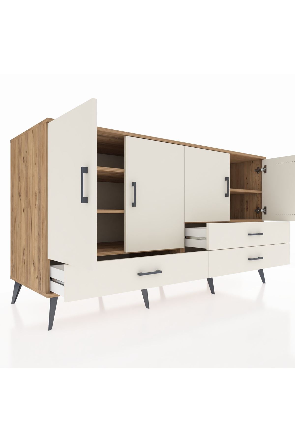 Kronos Konsol 5 Raflı 3 Çekmeceli 4 Kapaklı 176x59x99 Çam-Aytaşı