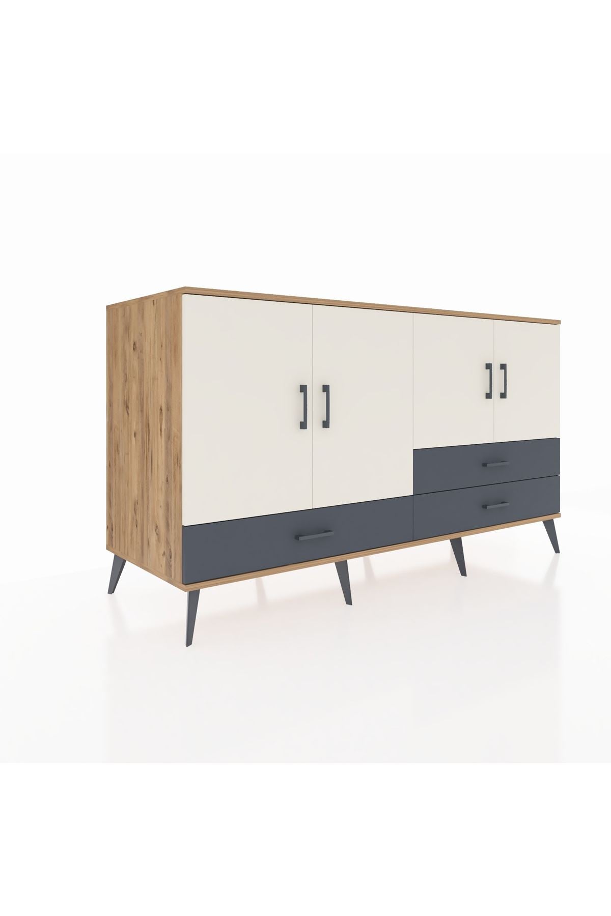 Kronos Konsol 5 Raflı 3 Çekmeceli 4 Kapaklı 176x59x99 Çam-Aytaşı/Antrasit