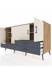 Kronos Konsol 5 Raflı 3 Çekmeceli 4 Kapaklı 176x59x99 Çam-Aytaşı/Antrasit