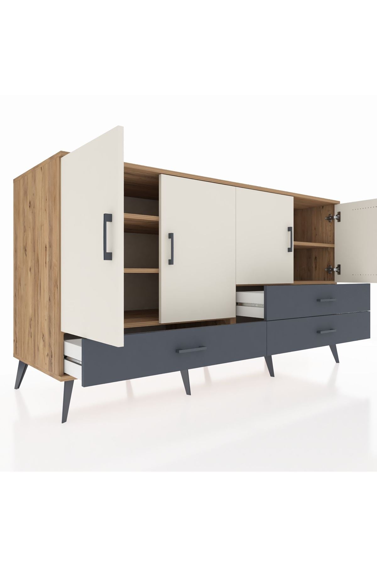 Kronos Konsol 5 Raflı 3 Çekmeceli 4 Kapaklı 176x59x99 Çam-Aytaşı/Antrasit