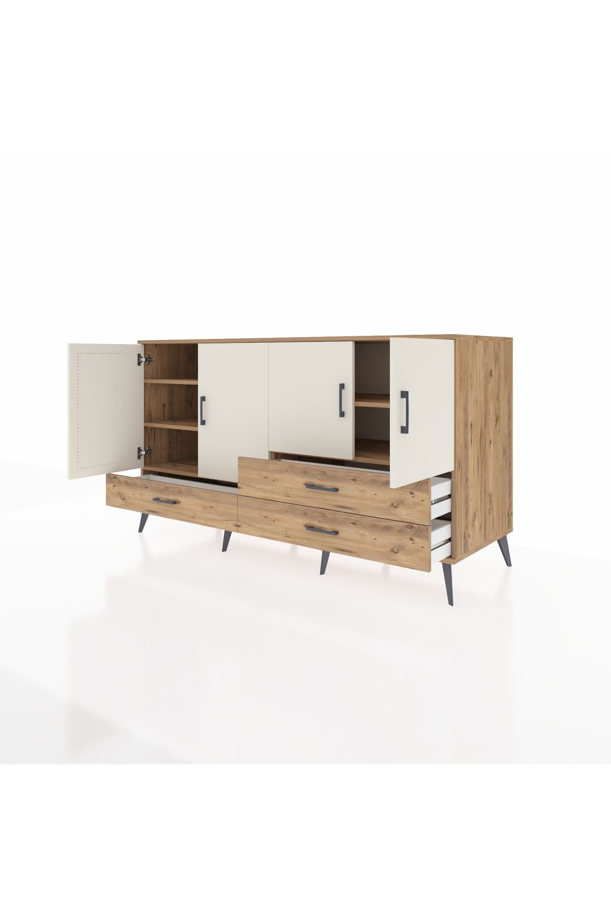 Kronos Konsol 5 Raflı 3 Çekmeceli 4 Kapaklı 176x59x99 Çam-Aytaşı/Çam