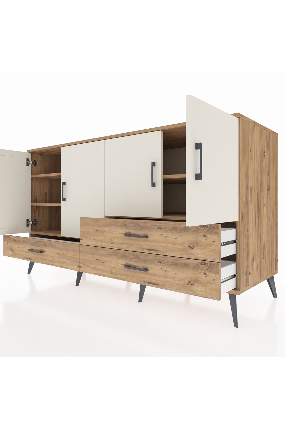 Kronos Konsol 5 Raflı 3 Çekmeceli 4 Kapaklı 176x59x99 Çam-Aytaşı/Çam