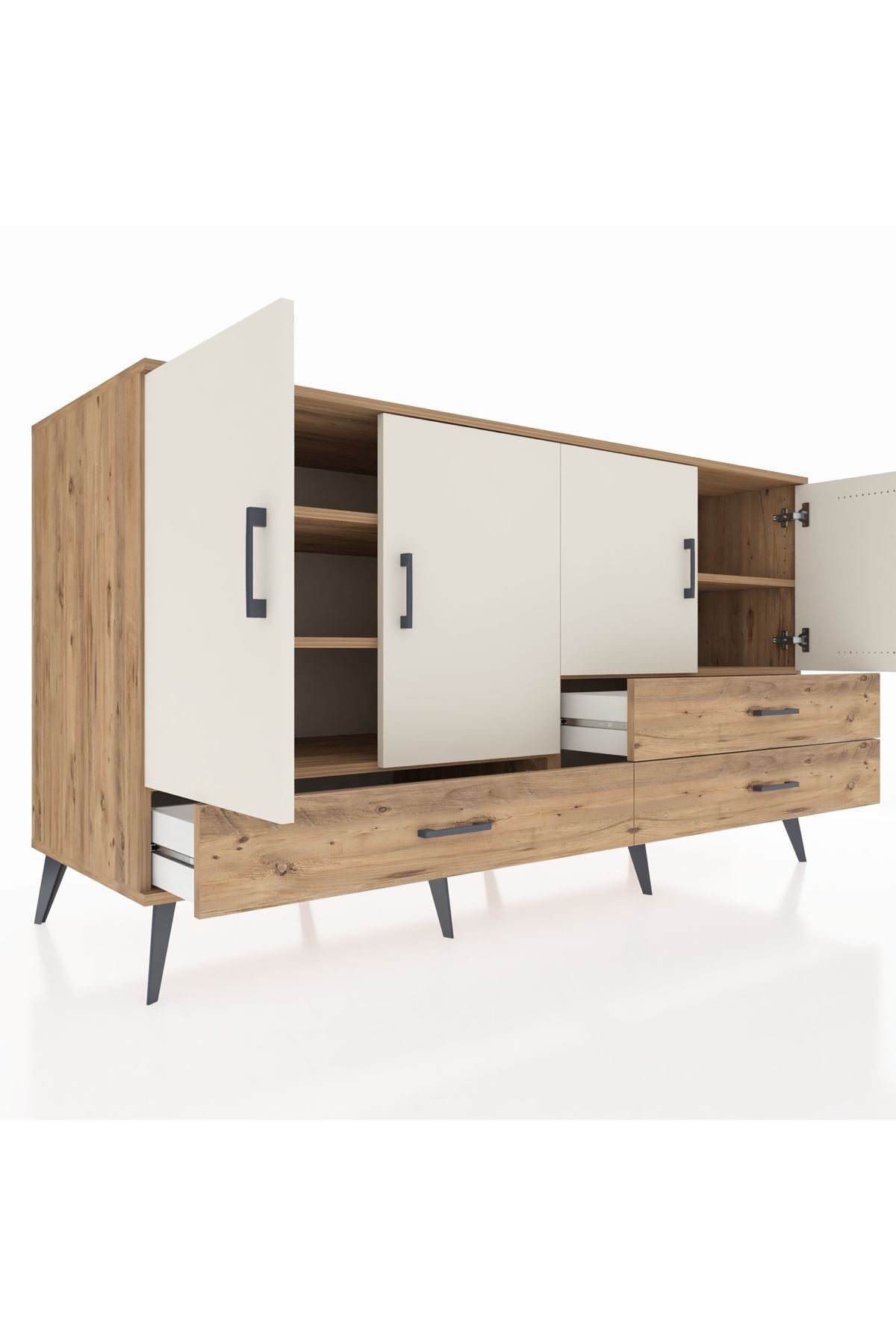 Kronos Konsol 5 Raflı 3 Çekmeceli 4 Kapaklı 176x59x99 Çam-Aytaşı/Çam