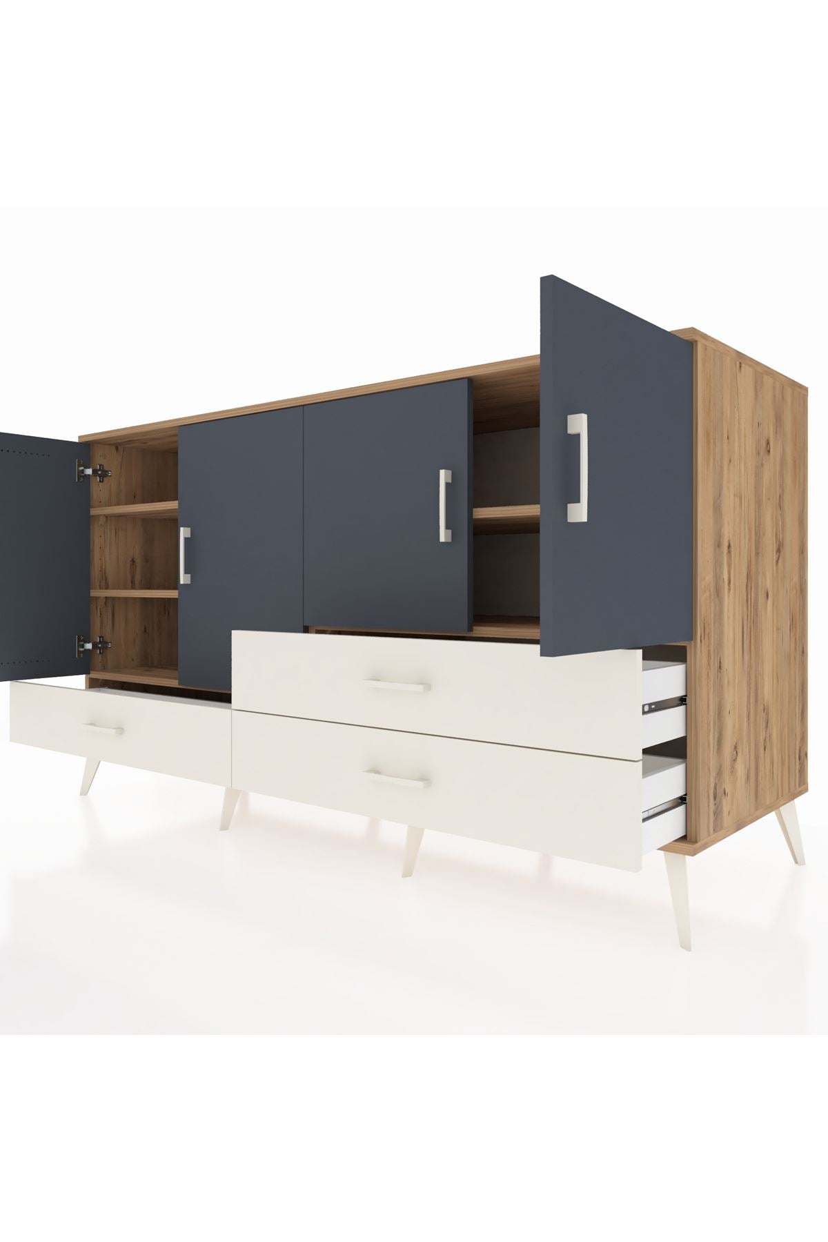 Kronos Konsol 5 Raflı 3 Çekmeceli 4 Kapaklı 176x59x99 Çam-Antrasit/Aytaşı